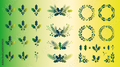 Collection of hand drawn botanical elements wreaths and floral dividers for wedding invitation design projects