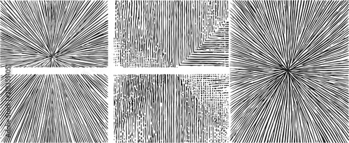 black and white radial and linear abstract line art patterns set hand drawn geometric backgrounds
