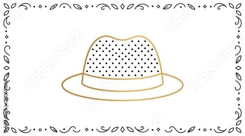 Elegant Beaded Hat Drawn in Gold on White