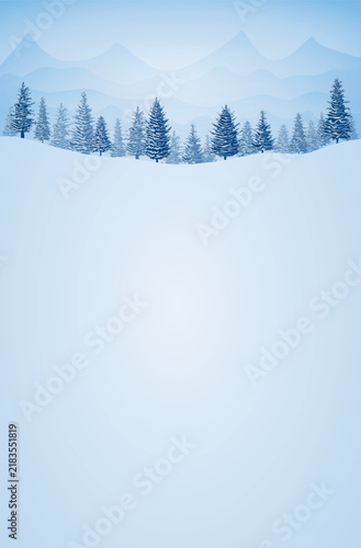 Winter landscape background with fir tree and snow in mountain. Christmas