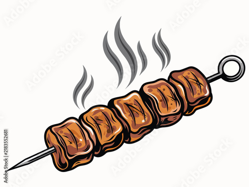 Freshly grilled meat skewer with rising steam
