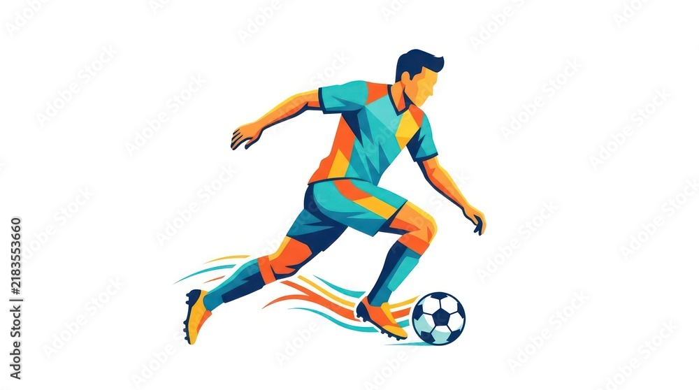 Fototapeta premium Geometric Vector Illustration of a Soccer Player Dribbling a Ball