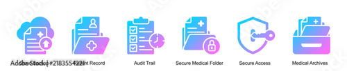 Health Information Security Process Flow Infographic Gradient Color Solid Style Icon Set