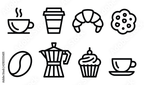 Obraz na plátne Set of coffee and bakery themed line for cafe menu