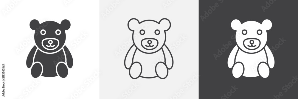 Fototapeta premium Teddy bear icon flat outline in black