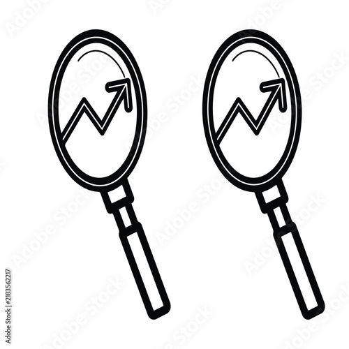 Two magnifying glasses examining financial growth charts