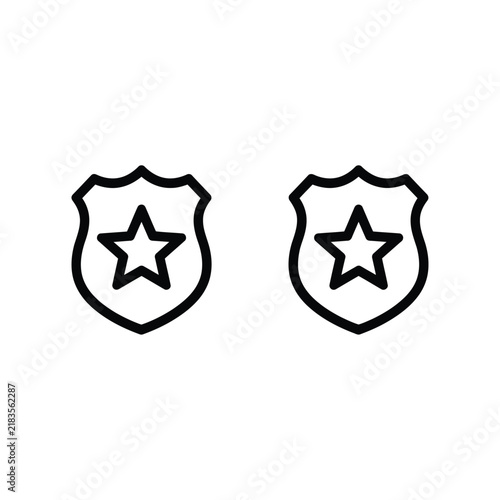 Two simple black outline police shield with stars isolated on white background