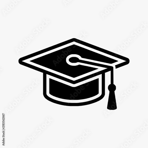 Clean Black and White Minimalist Graduation Cap Icon Academic Achievement Symbol for Education School or Diploma Designs