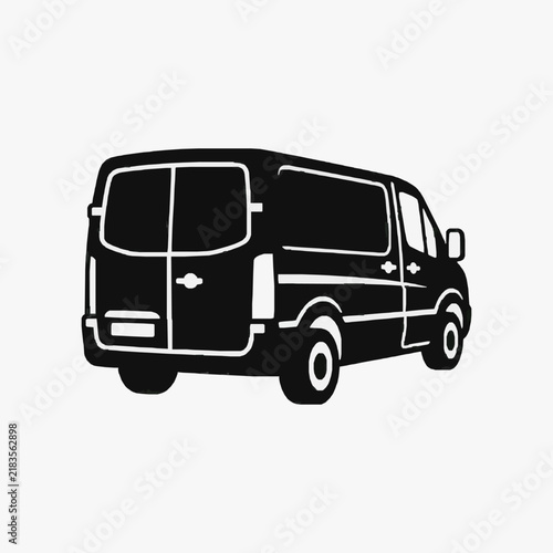 Clean Black and White Minimalist Line Drawing of a Van or Minibus Vehicle Back View with high quality professional line art symbols for modern creative design and digital branding projects