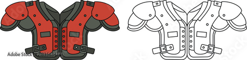 Red Protective American Football Shoulder Pads Graphic Illustration Set
