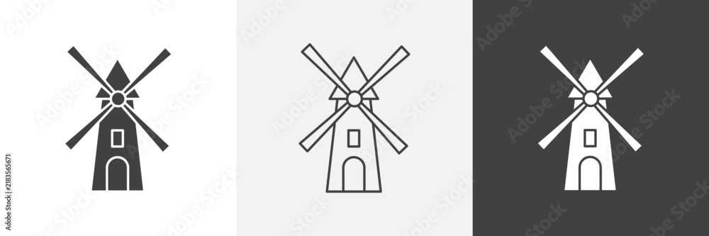Fototapeta premium Mill icon flat outline in black