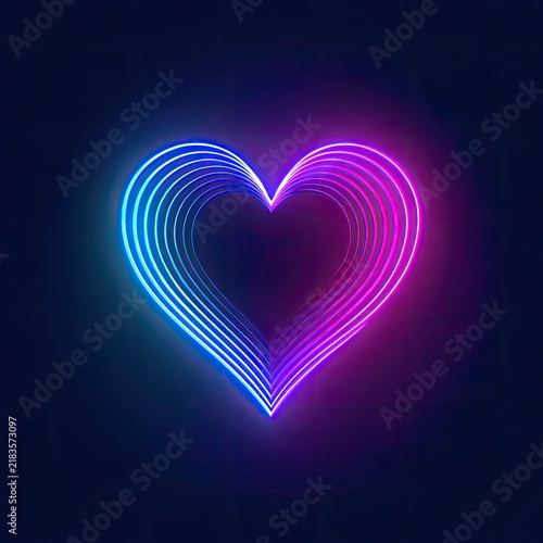 Glowing neon heart shape with gradient blue to pink glow on dark background