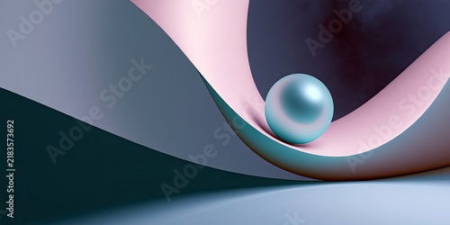 Soft curves cradle a pearlescent orb against a gradient background
