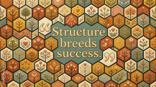 Inspirational Quote Structure Breeds Success on Floral Hexagon Pattern Background