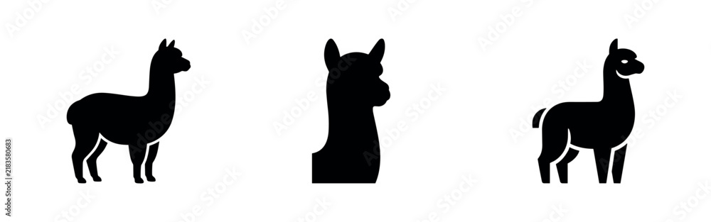 Fototapeta premium Alpaca animal silhouette vector set.