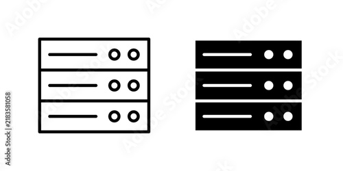 Server Rack Icon represents data centers, network infrastructure, cloud systems, server management, and digital technology.