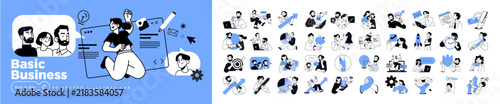Basic business. Vector illustrations of people in various activities of business, management, marketing, startup, finance.
