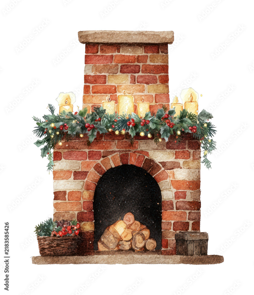 Obraz premium PNG Cozy festive fireplace illustration.