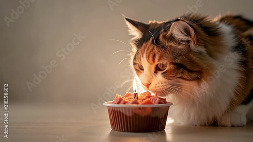 Curious Cat Eating Birthday Cupcake by Candlelight.