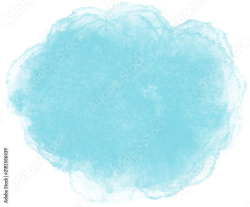 Bright light blue watercolor brushstroke. Abstract turquoise background with blurred edges, sea shade, ocean color spot, cloud soft stain for art project, collage, scrapbooking, advertising material