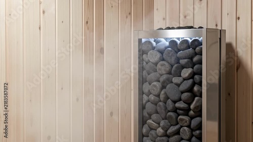 Modern Sauna Interior With Heated Stones.