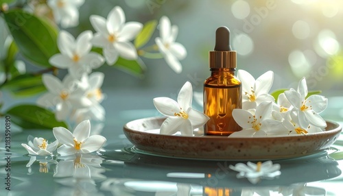 Scent stacking essential oil dropper bottle with jasmine flowers