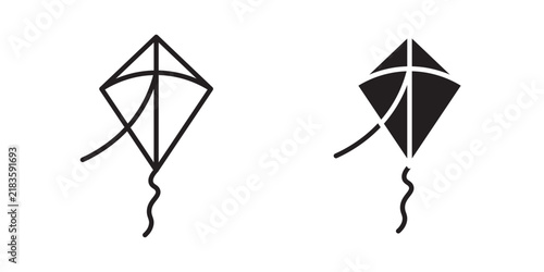 Foto Flying a kite icon flat outline in black