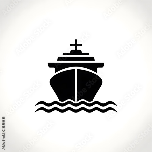 Black cruise ship icon sailing on ocean waves