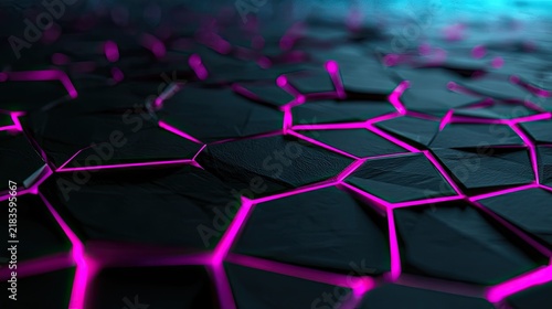 Geometric dark surface with vibrant magenta glowing cracks