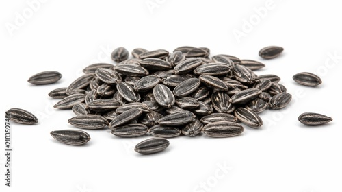 Close Up Pile of Sunflower Seeds on White Background