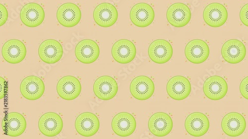 Fresh green kiwi fruit slices seamless loop background pattern