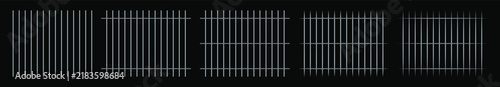 Metal prison bars vector set with various jail window grill and steel gate frame designs isolated on dark background