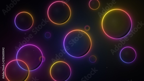 Abstract Neon Glowing Circles Background with Vibrant Light Rings