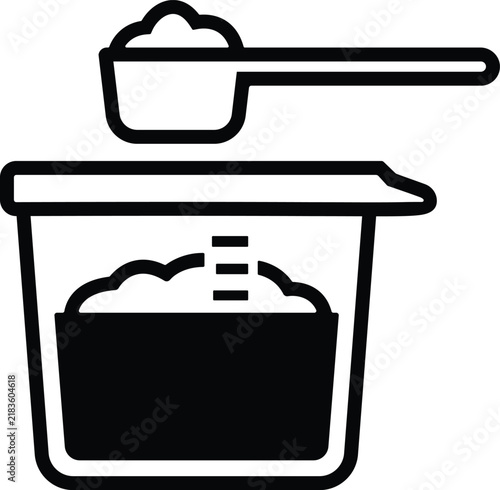 Black and White Measuring Scoop and Supplement Container Isolated