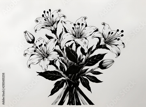 Abstract Black and White Floral Background with Elegant Flowers Leaves Branches and Botanical Ornament, Vintage Vector Illustration for Wallpaper, Textile, Card and Decorative Design