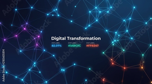 Digital Transformation concept with glowing plexus network. Abstract technology background with data nodes. Futuristic connectivity for business.