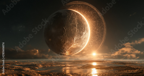 Mid-Autumn cognition enlightenment concept, ancient moon crack revealing rational scientific light, constellation counting rod halo rising, divinity to human knowledge, cultural evolution education po