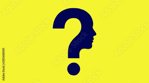 Conceptual illustration of a human head forming a question mark, yellow background