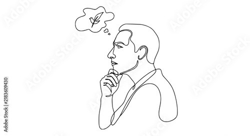 Konstfotografi Man in Profile Thinking of Bird, Continuous Line Art