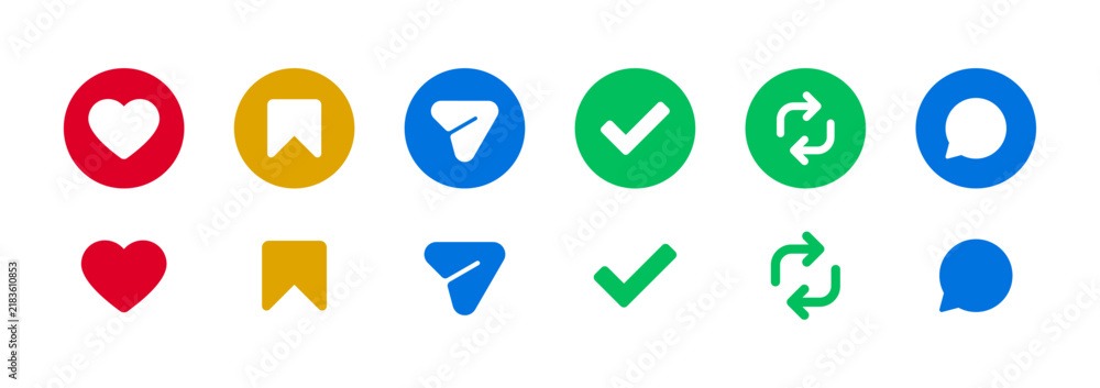 Naklejka premium love like icon, comment, repost, save, share icon signs - social media notification like comment, share icons buttons. social network post reactions collection set. vector illustration
