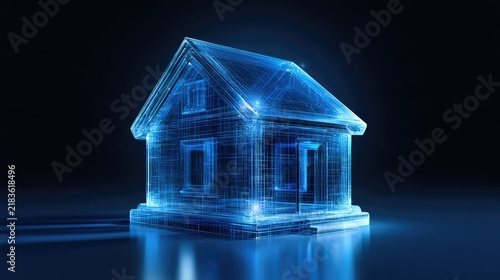 Futuristic Blue Digital House Concept Representing Technology and Innovation in Architecture and Real Estate Design