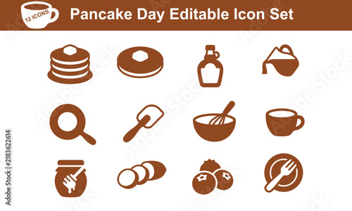 Pancake Day Editable Vector Icon Set With Breakfast And Kitchen Elements