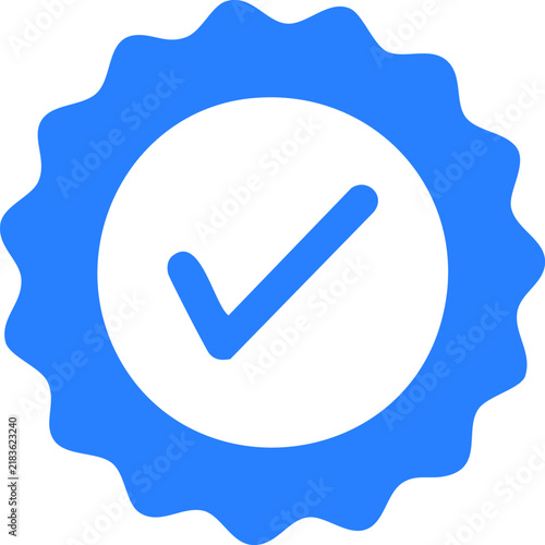 Blue verified badge checkmark seal isolated on transparent background