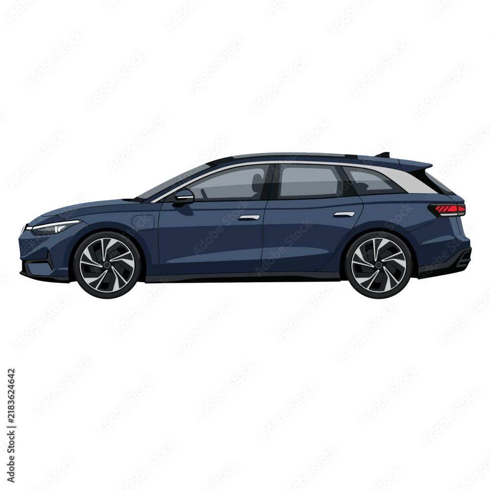 Fototapeta premium Modern Blue Station Wagon Car Isolated on Transparent Background