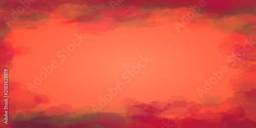 Vibrant orange cloud texture backdrop with fiery red watercolor border effects creating a dramatic horizontal frame.