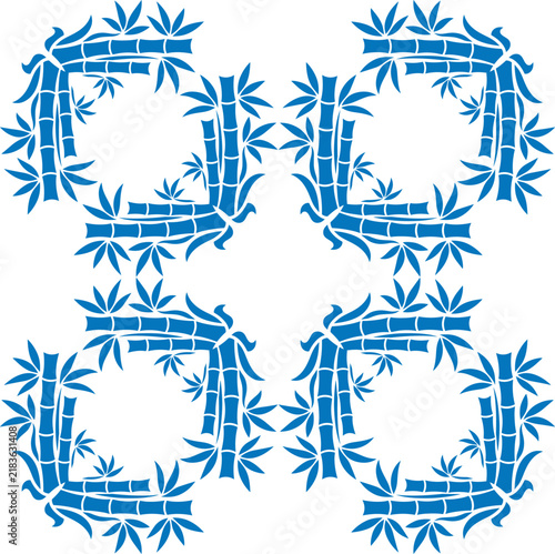 Blue Bamboo Pattern on White Background
