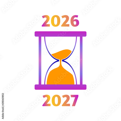 New year 2026 to 2027 transition concept with hourglass icon vector design isolated on transparent background
