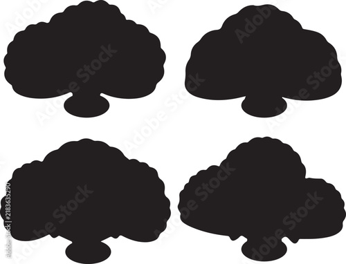 Set of Four Black Tree Silhouettes and Bush Foliage Shapes for Landscape Vector Design