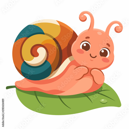 Cute Snail on a Leaf Cartoon Illustration