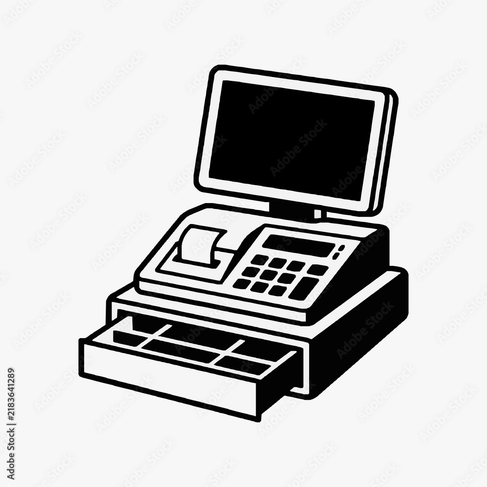 Fototapeta premium Corporate of a Retro Desktop Computer with Monitor Keyboard and Keypad Drawer in Black and White